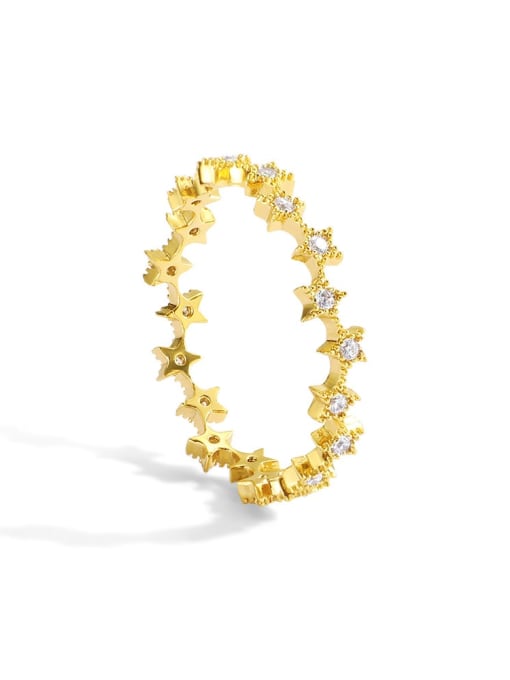 Golden Star Ring Brass Cubic Zirconia Flower Vintage Band Ring