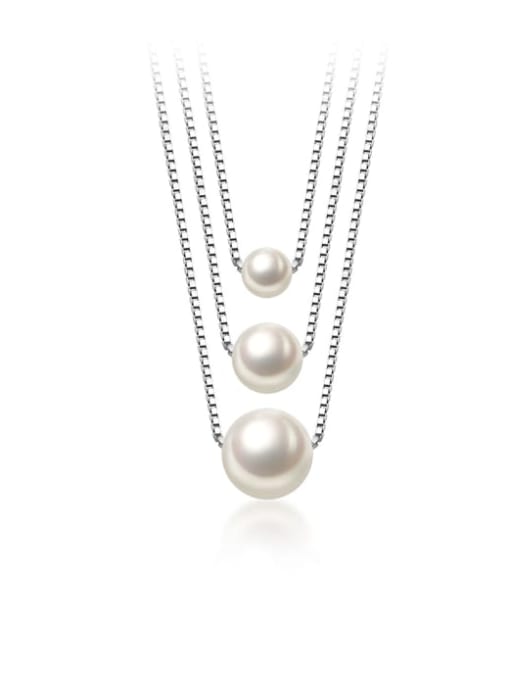 Rosh 925 Sterling Silver Imitation Pearl Round Minimalist Necklace 3