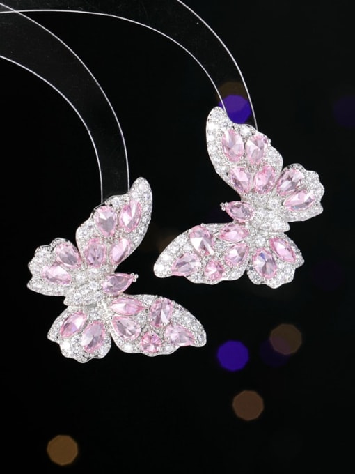 Platinum  powder large size Brass Cubic Zirconia Butterfly Luxury Cluster Earring