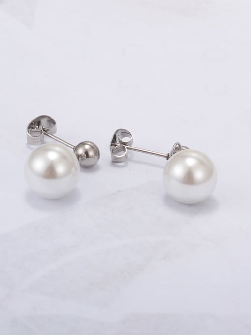 A TEEM Titanium Imitation Pearl Ball Minimalist Stud Earring 1
