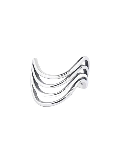 XBOX 925 Sterling Silver Geometric Vintage Big Wave Stackable Ring 0