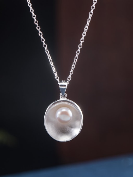 Inlaid pearl chain 925 Sterling Silver Imitation Pearl Irregular Minimalist Necklace