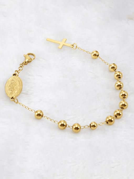 A TEEM Titanium Steel Cross Hip Hop Beaded Bracelet 3