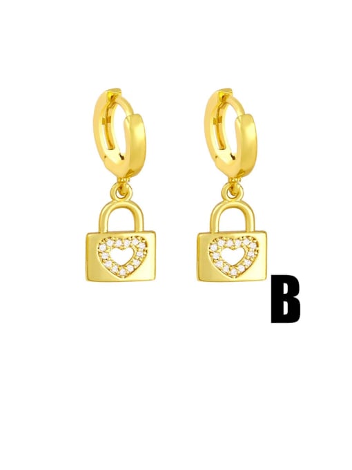 B Brass Cubic Zirconia Heart Vintage Huggie Earring