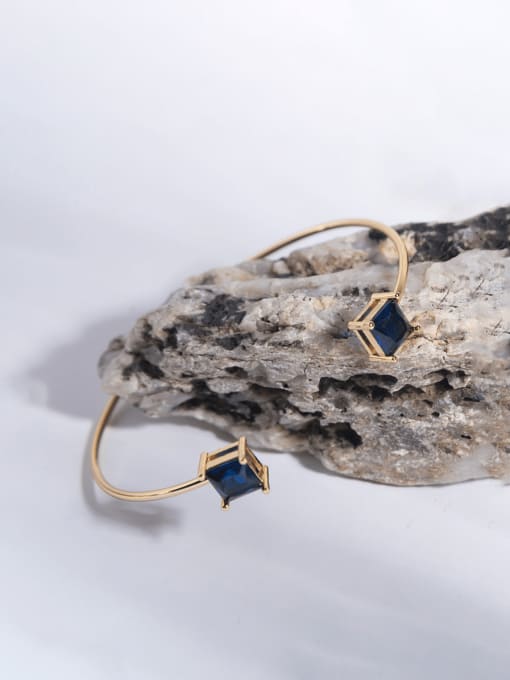 Blue Glass Bracelet Brass Glass Stone Geometric Minimalist Cuff Bangle