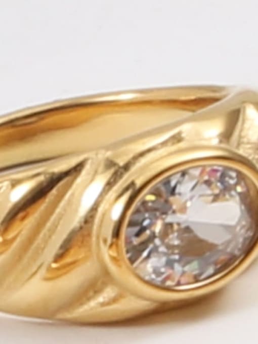 Gold+White US 6 A704 Titanium Steel Glass Stone Geometric Vintage Band Ring
