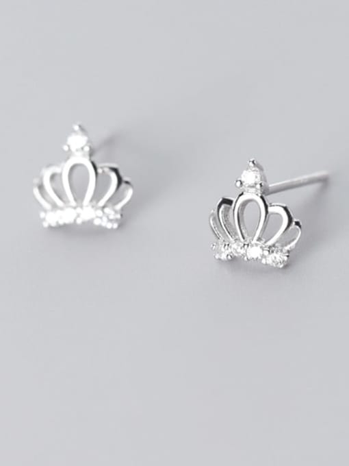 Rosh 925 Sterling Silver Rhinestone White Crown Cute Stud Earring 1