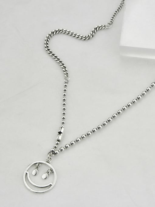 SHUI Vintage Sterling Silver With Platinum Plated Simplistic Hollow Smiley Power Necklaces 0