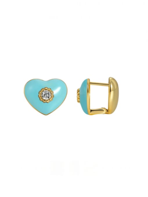 Gold Zircon Oil Drop Earrings Brass Enamel Heart Minimalist Huggie Earring