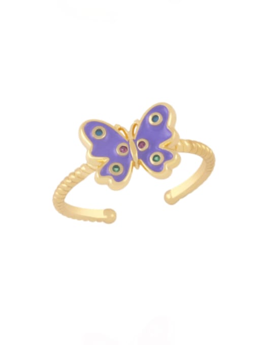 purple Brass Enamel Butterfly Minimalist Band Ring