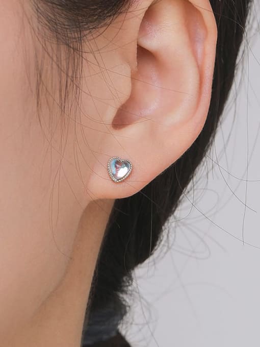 MODN 925 Sterling Silver Moonstone Heart Dainty Stud Earring 1