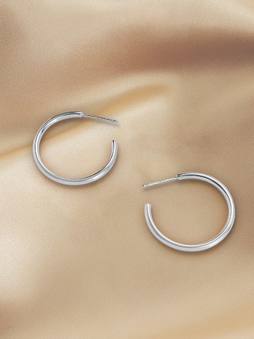 ES1944 25MM 【 Platinum 】 925 Sterling Silver Geometric Minimalist Hoop Earring