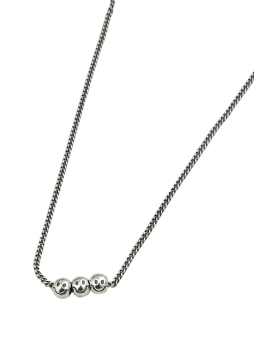 SHUI Vintage Sterling Silver With Antique Silver Plated Simplistic Round Smiley Necklaces 2