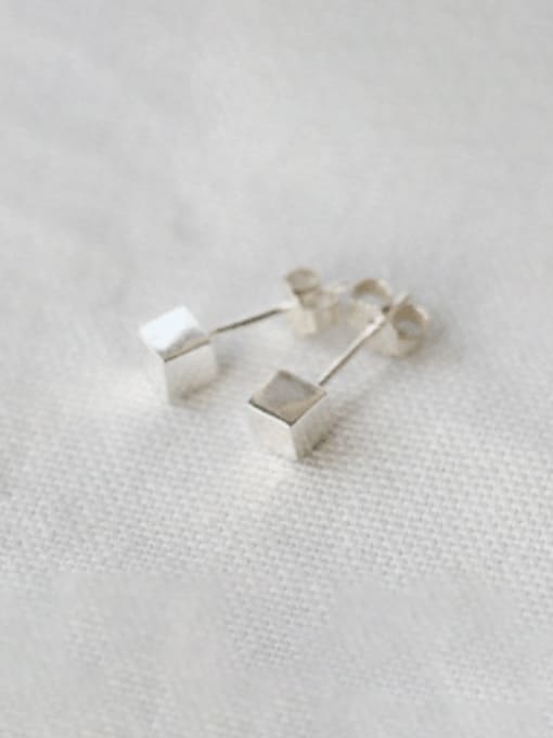 Boomer Cat 925 Sterling Silver Square Minimalist Stud Earring