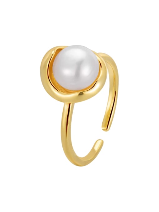 Gold Pea Pearl Ring 925 Sterling Silver Imitation Pearl Flower Vintage Band Ring