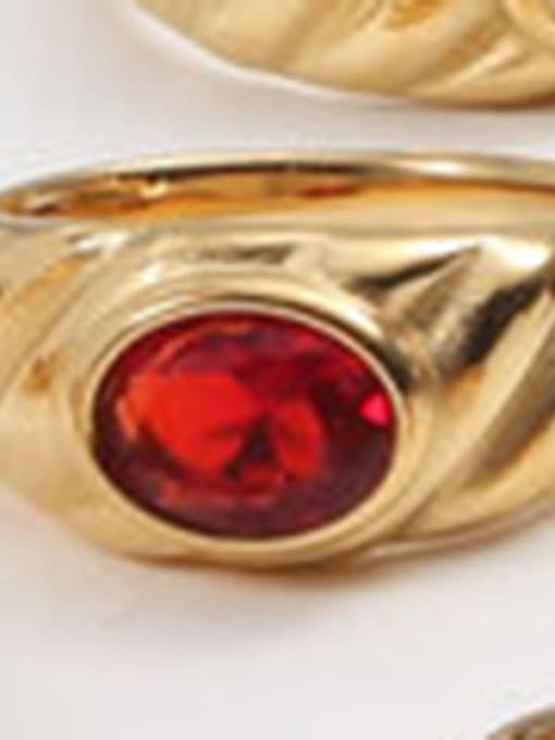 gold+Red uS 6 a707 Titanium Steel Glass Stone Geometric Vintage Band Ring