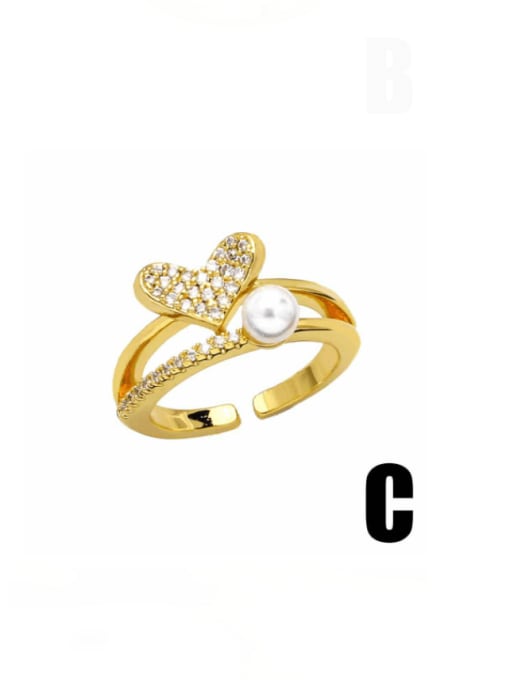 C Brass Cubic Zirconia Heart Vintage Stackable Ring