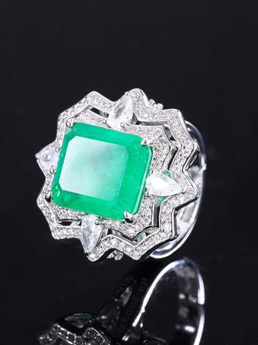 Emerald ring Brass Cubic Zirconia Luxury Geometric  Ring and Pendant Set