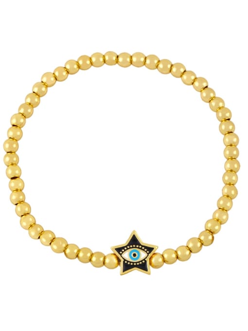 black Brass Enamel Evil Eye Vintage Five-pointed star Beaded Bracelet