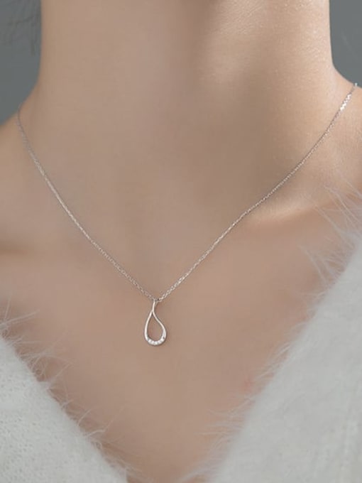 Rosh 925 Sterling Silver Hollow Water Drop Minimalist Necklace 2