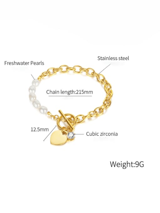 Open Sky Titanium Steel Imitation Pearl Heart Minimalist Link Bracelet 3