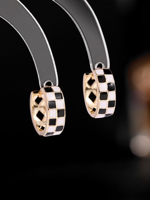 black and white Brass Enamel Geometric Trend Huggie Earring