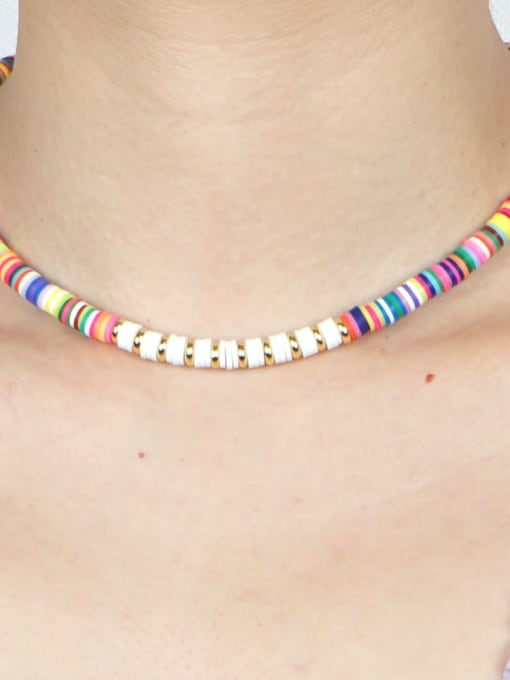 Roxi Stainless steel Multi Color Polymer Clay Bohemia Weave  Necklace 2