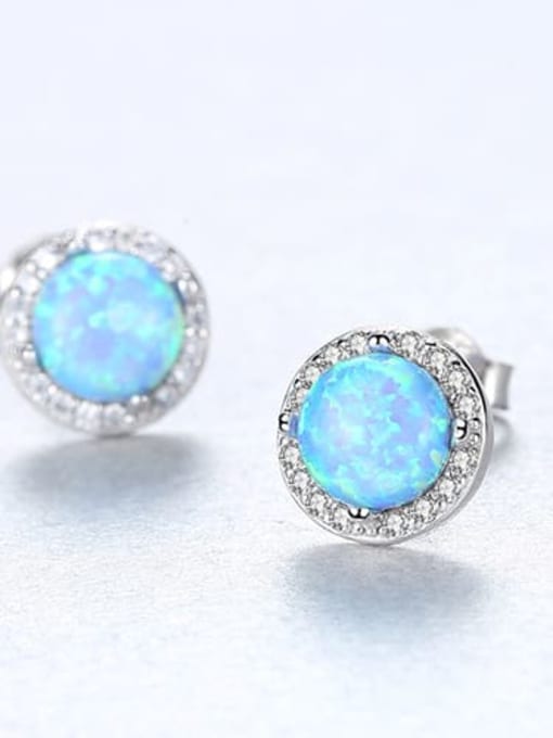 Blue 18E04 925 Sterling Silver Opal Round Minimalist Stud Earring