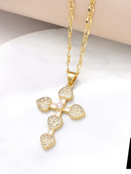 A Brass Cubic Zirconia Heart Hip Hop Regligious Necklace