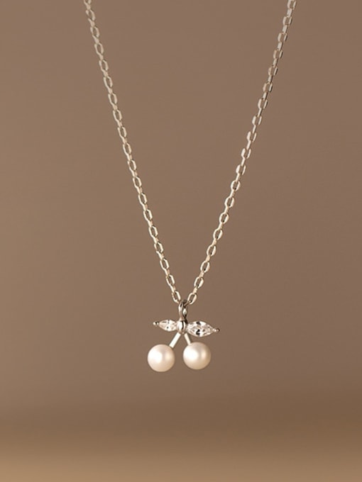 Silver 925 Sterling Silver Imitation Pearl Friut Minimalist Necklace