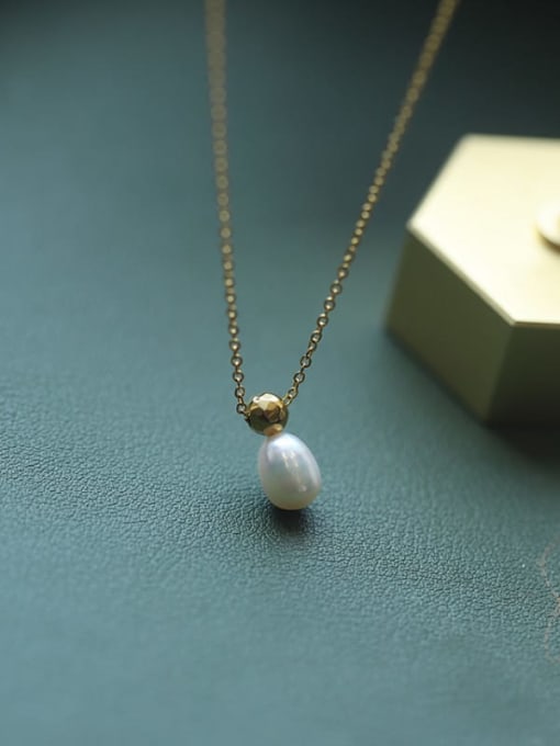 A TEEM Titanium Steel Imitation Pearl Water Drop Minimalist Necklace 3