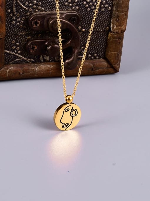 Round (chain length 41+4CM ) Titanium Geometric Minimalist pendant  necklace