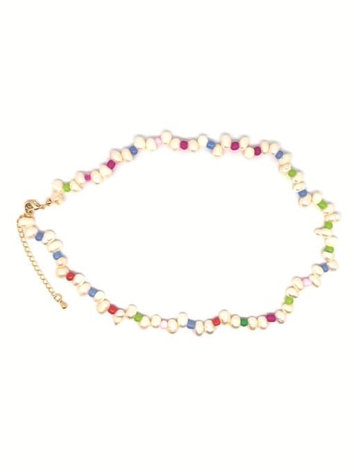 ZZX210001B Stainless steel Freshwater Pearl Multi Color Irregular Bohemia Necklace