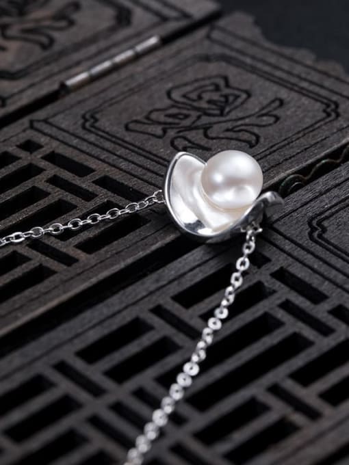 Pearl Necklace 925 Sterling Silver Imitation Pearl Geometric Minimalist Necklace