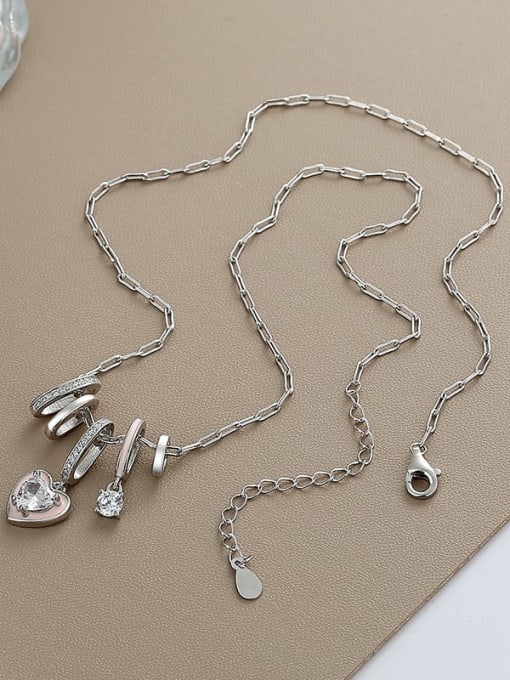 KDP-Silver 925 Sterling Silver Cubic Zirconia Enamel Heart Minimalist Necklace 3