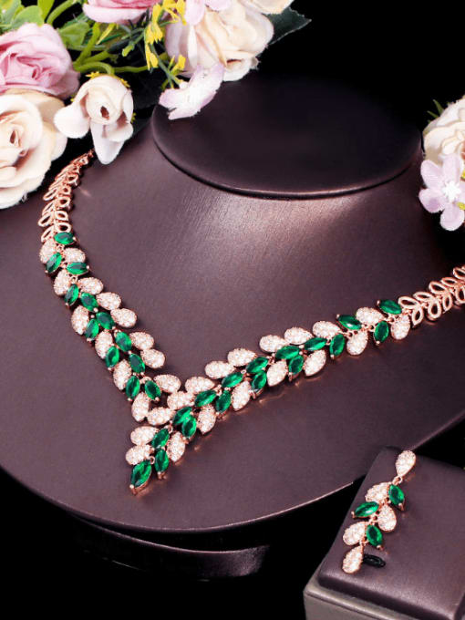 L.WIN Brass Cubic Zirconia Luxury Wheatear  Earring and Necklace Set 2