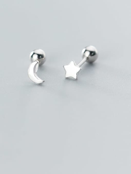 Rosh 925 Sterling Silver  Minimalist Asymmetric stars moon Stud Earring 0
