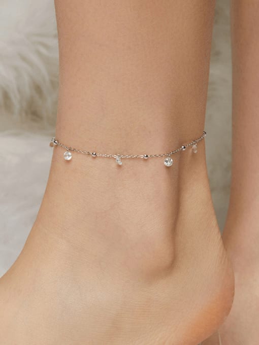 Jare 925 Sterling Silver Cubic Zirconia  Minimalist  Round Pendant Anklet 1