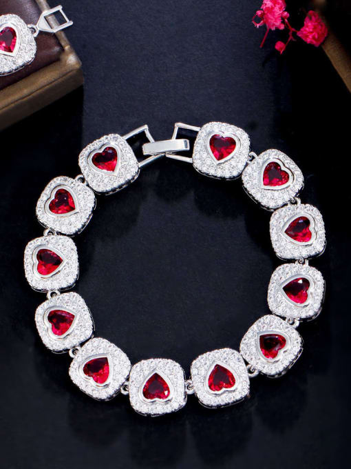 red Brass Cubic Zirconia Multi Color Geometric Heart Luxury Bracelet