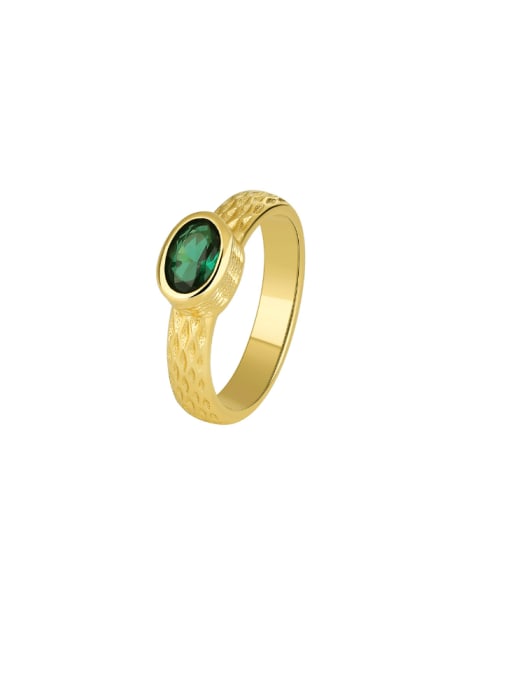 Gold Emerald Zircon Ring Brass Geometric Minimalist Band Ring