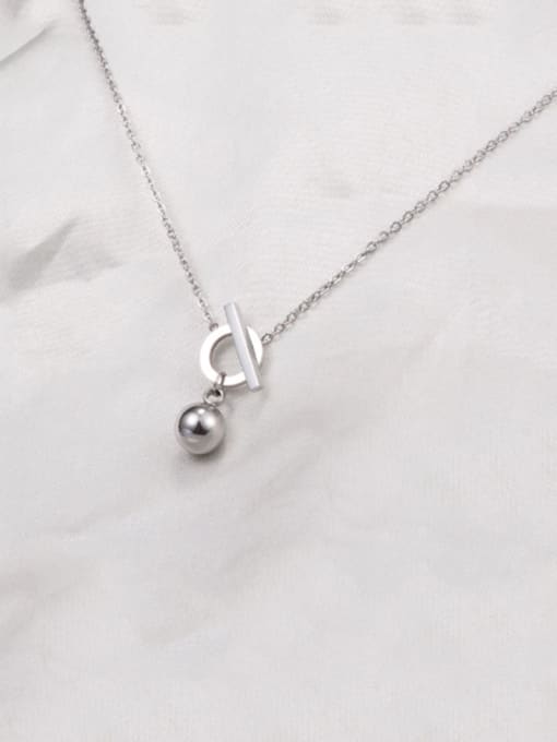 silvery Titanium Smooth Bead Necklace