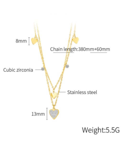 Open Sky Titanium Steel Rhinestone Heart Minimalist Multi Strand Necklace 3