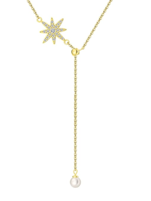 RINNTIN 925 Sterling Silver Cubic Zirconia Flower Dainty Lariat Necklace 2