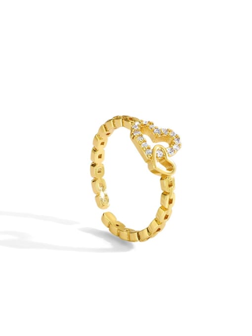 Golden love ring Brass Cubic Zirconia Heart Minimalist Band Ring
