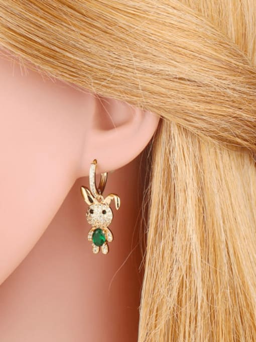 CC Brass Cubic Zirconia Rabbit Cute Huggie Earring 1