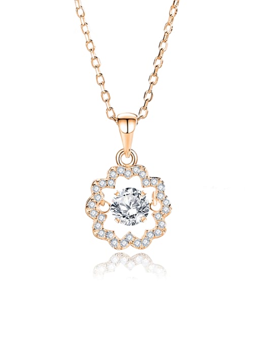 FDTD 019  Rose Gold+White  Zircon 925 Sterling Silver Moissanite Flower Dainty Necklace