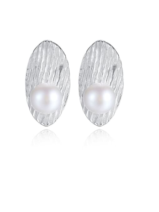 CCUI 925 Sterling Silver Freshwater Pearl White Geometric Trend Stud Earring 0