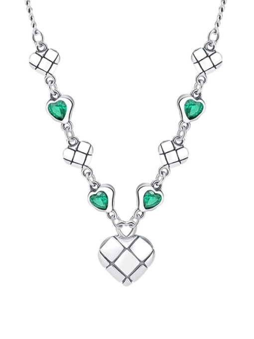 KDP-Silver 925 Sterling Silver Cubic Zirconia Heart Vintage Necklace