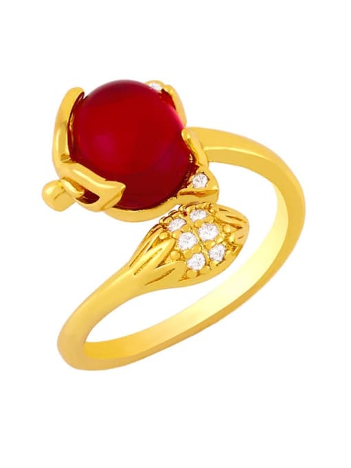 red Brass Cubic Zirconia Flower Vintage Band Ring