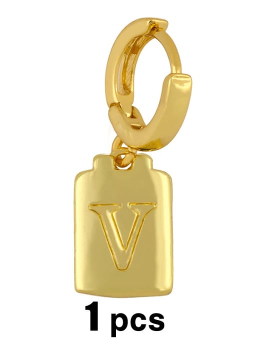 V Brass  Minimalist Simple Square Glossy 26 Letter Huggie Earring(single)